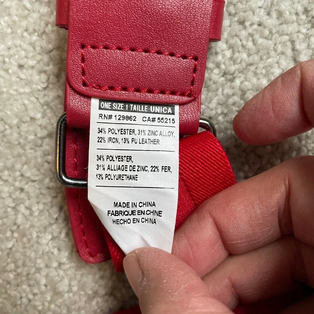 Nike Belt Red Elastic Belt with Red Leather Trim Silver Buckle One Size